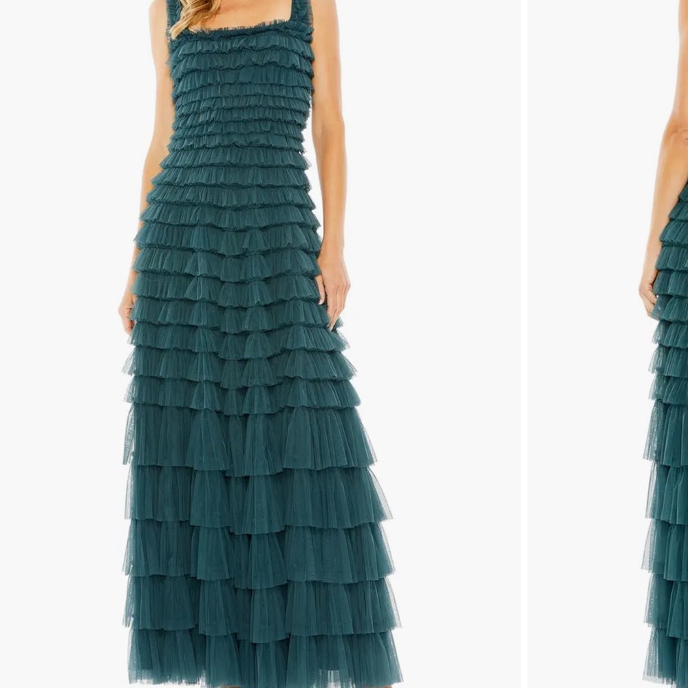 Mac Duggal Layered Teal Maxi Dress